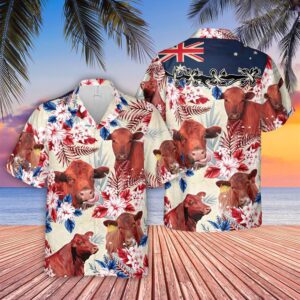 Farm Hawaiian Shirt, Red Angus Cattle…