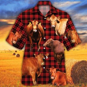 Farm Hawaiian Shirt, Red Angus Cattle…