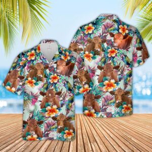 Farm Hawaiian Shirt, Red Angus Colorful…