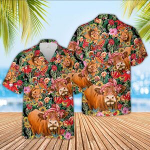 Farm Hawaiian Shirt, Red Angus Cow…