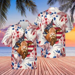 Farm Hawaiian Shirt, Red Angus Face…