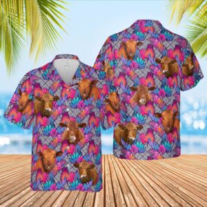 Farm Hawaiian Shirt, Red Angus Face…