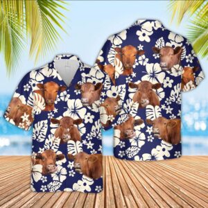 Farm Hawaiian Shirt, Red Angus Flower…