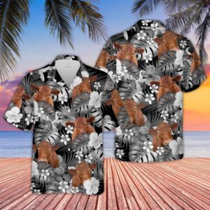 Farm Hawaiian Shirt, Red Angus Grey…