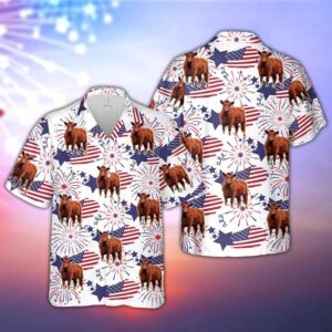 Farm Hawaiian Shirt, Red Angus Happy…