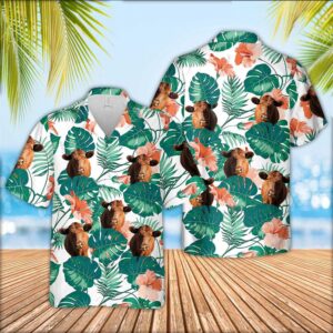 Farm Hawaiian Shirt, Red Angus Pattern…