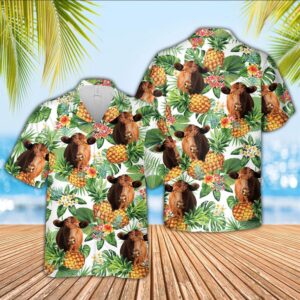 Farm Hawaiian Shirt, Red Angus Pineapple…