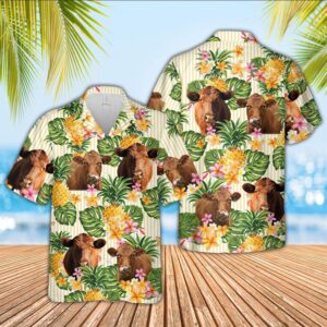 Farm Hawaiian Shirt, Red Angus Pineapple…