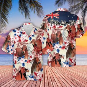 Farm Hawaiian Shirt, Red Brahman Cattle…