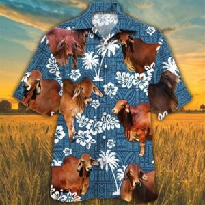 Farm Hawaiian Shirt, Red Brahman Cattle…