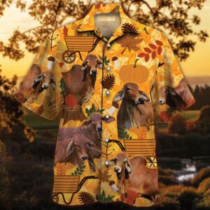 Farm Hawaiian Shirt, Red Brahman Cattle…