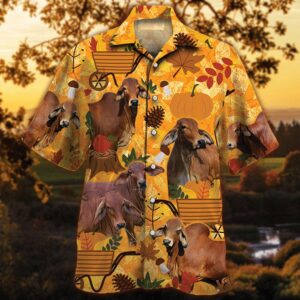 Farm Hawaiian Shirt, Red Brahman Cattle…