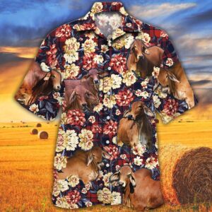 Farm Hawaiian Shirt, Red Brahman Cattle…