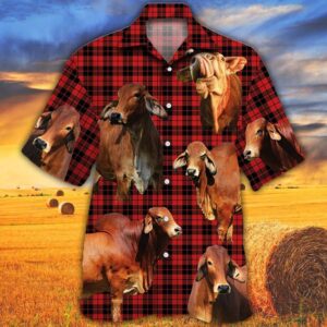 Farm Hawaiian Shirt, Red Brahman Cattle…