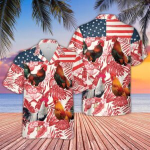 Farm Hawaiian Shirt, Rooster Red Floral…