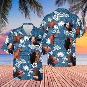 Farm Hawaiian Shirt, Santa Gertrudis Cattle…