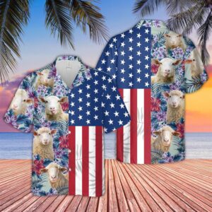 Farm Hawaiian Shirt, Sheep Flower Pattern…