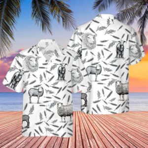 Farm Hawaiian Shirt, Sheep Pattern All…