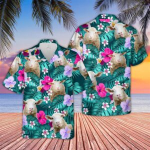 Farm Hawaiian Shirt, Sheep Tropical Style…