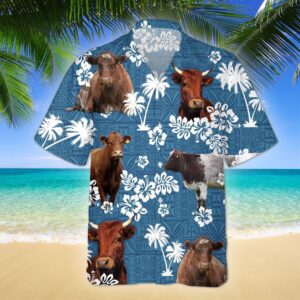 Farm Hawaiian Shirt, Shorthorn Blue Tribal…