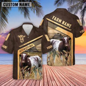 Farm Hawaiian Shirt, Shorthorn Brown Pattern…