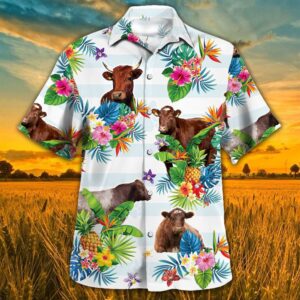 Farm Hawaiian Shirt, Shorthorn Hawaiian Theme…