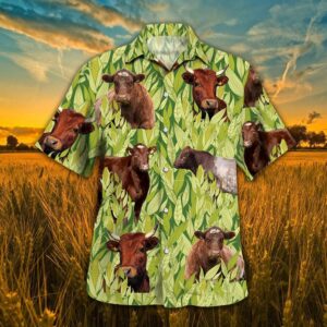 Farm Hawaiian Shirt, Shorthorn In Green…