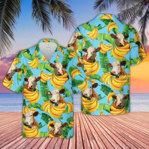 Farm Hawaiian Shirt, Simmental Banana Pattern…