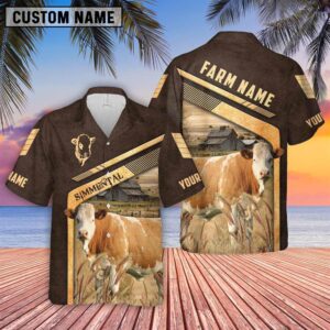 Farm Hawaiian Shirt, Simmental Brown Pattern…