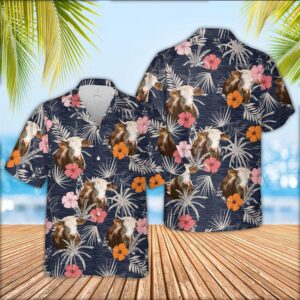 Farm Hawaiian Shirt, Simmental Cattle Tropical…