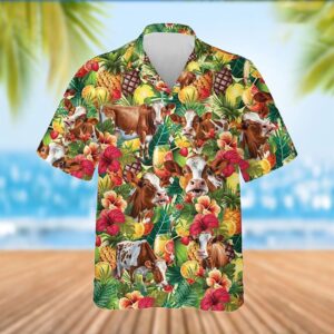 Farm Hawaiian Shirt, Simmental Cattle Tropical…