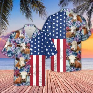 Farm Hawaiian Shirt, Simmental Flower Pattern…