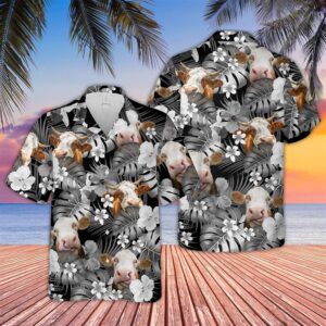 Farm Hawaiian Shirt, Simmental Grey 3D…