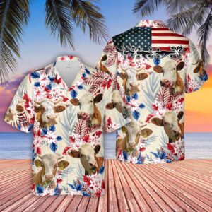 Farm Hawaiian Shirt, Simmental Pattern Us…