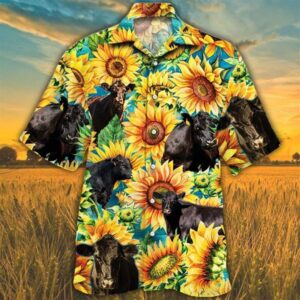 Farm Hawaiian Shirt, Sunflower Black Angus…