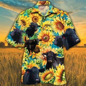 Farm Hawaiian Shirt, Sunflower Brangus Cattle…