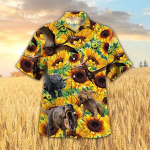 Farm Hawaiian Shirt, Sunflower Dinosaur All…