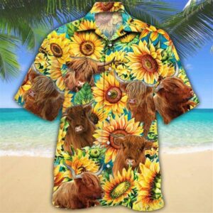 Farm Hawaiian Shirt, Sunflower Highland Cattle…