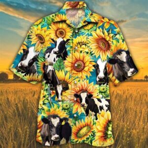 Farm Hawaiian Shirt, Sunflower Holstein Friesian…