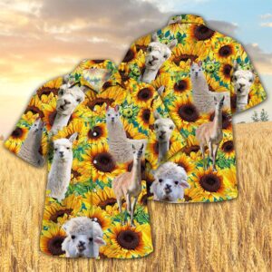 Farm Hawaiian Shirt, Sunflower Llama All…