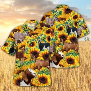 Farm Hawaiian Shirt, Sunflower Nubian Goat…