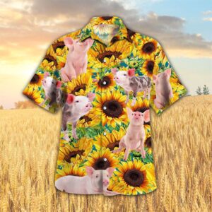 Farm Hawaiian Shirt, Sunflower Pig All…