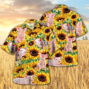 Farm Hawaiian Shirt, Sunflower Pig All…