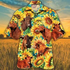 Farm Hawaiian Shirt, Sunflower Red Angus…