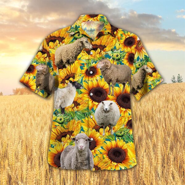 Farm Hawaiian Shirt, Sunflower Sheep All Printed 3D Hawaiian Shirt, Animal Hawaiian Shirt