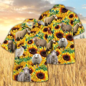 Farm Hawaiian Shirt, Sunflower Sheep All…