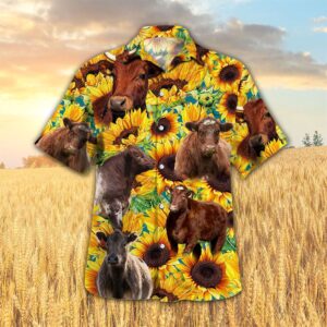 Farm Hawaiian Shirt, Sunflower Shorthorn Cattle…