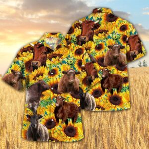 Farm Hawaiian Shirt, Sunflower Shorthorn Cattle…