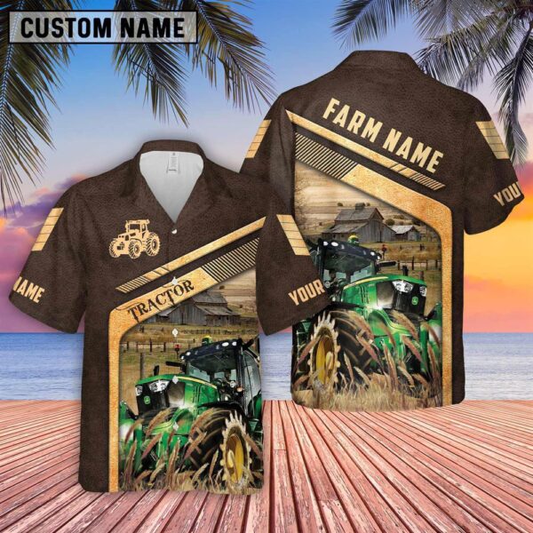 Farm Hawaiian Shirt, Tractor Brown Pattern Customized Name 3D Hawaiian Shirt, Animal Hawaiian Shirt