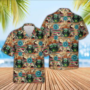 Farm Hawaiian Shirt, Tractor Cowboy Pattern…